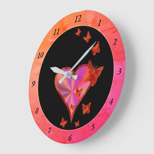 Rainbow Heart und Butterfly Große Wanduhr (Winkel)