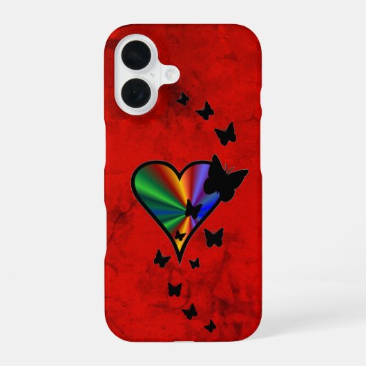 Rainbow Heart und Butterfly iPhone 16 Hülle (Rückseite)