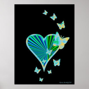 Rainbow Heart und Butterfly Poster