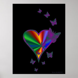 Rainbow Heart und Butterfly Poster
