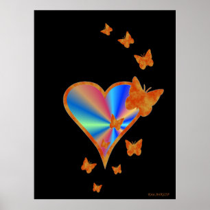 Rainbow Heart und Butterfly Poster