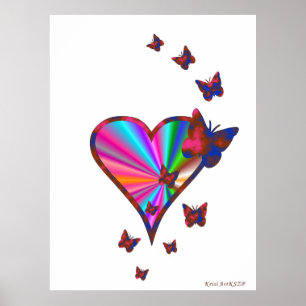 Rainbow Heart und Butterfly Poster