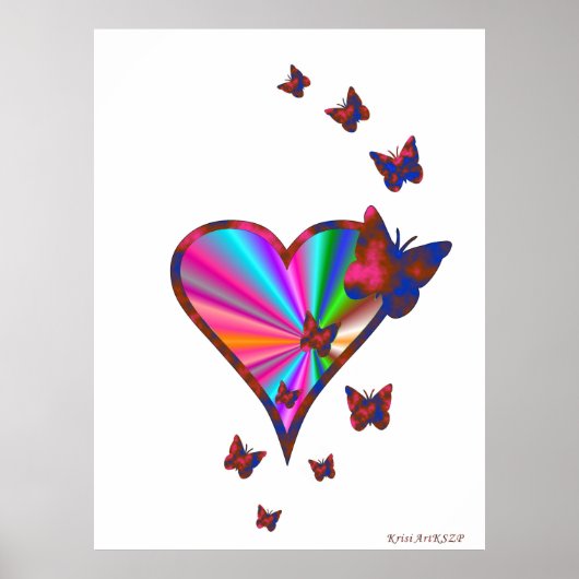 Rainbow Heart und Butterfly Poster (Vorne)