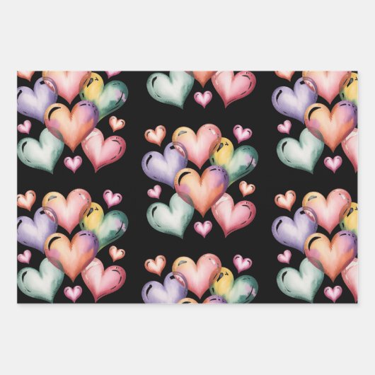 Rainbow heart Valentine wrapping paper Geschenkpapier Set (Vorderseite)