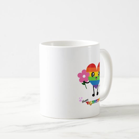 Rainbow Heart Valentinstag Kaffeetasse (VorderseiteRechts)