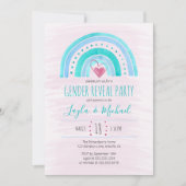 Rainbow Heart Watercolor Wash Gender Reveal Einladung (Vorderseite)