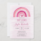 Rainbow Heart Watercolor Wash Pink Baby Dusche Einladung (Vorderseite)
