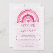 Rainbow Heart Watercolor Wash Pink Baby Sprinkle Einladung (Vorderseite)