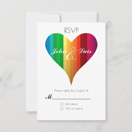 Rainbow Heart Wedding RSVP Karte (Vorderseite)
