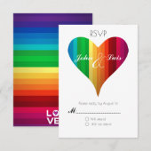 Rainbow Heart Wedding RSVP Karte (Vorne/Hinten)