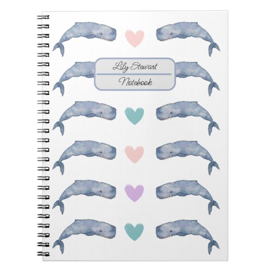 Rainbow Heart Whale Personalisiertes Notebook Notizblock (Vorderseite)