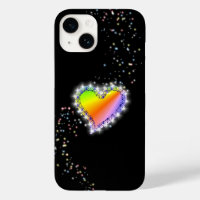 Rainbow Heart with Stars on black