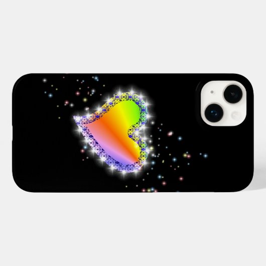 Rainbow Heart with Stars on black Case-Mate iPhone Hülle (Rückseite (Horizontal))