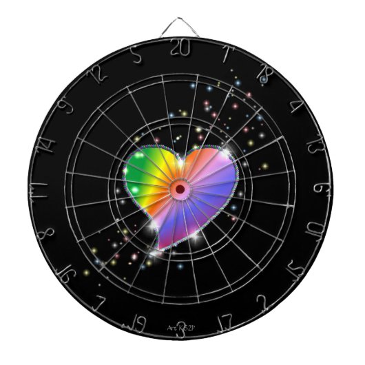 Rainbow Heart with Stars on black Dartscheibe (vorne)
