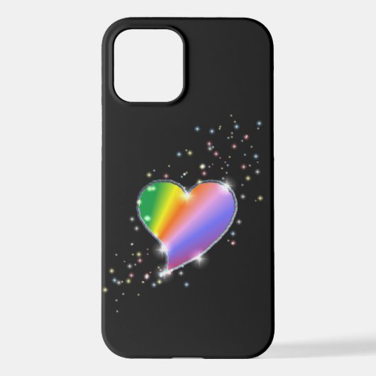 Rainbow Heart with Stars on black iPhone Hülle (Rückseite)