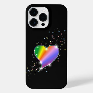 Rainbow Heart with Stars on black iPhone 14 Pro Max Hülle