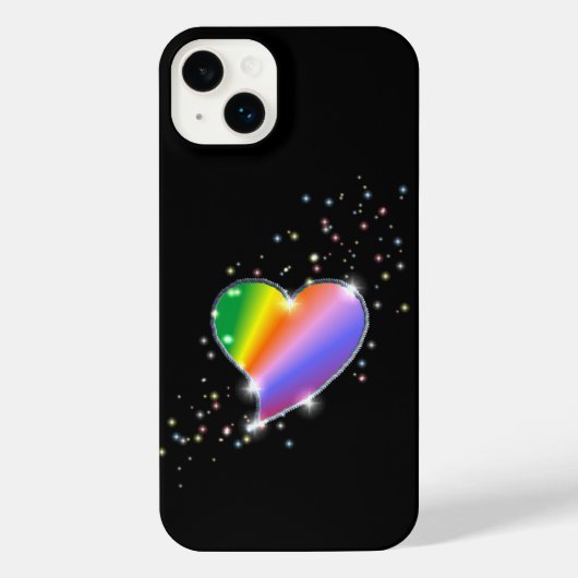 Rainbow Heart with Stars on black iPhone Hülle (Rückseite)