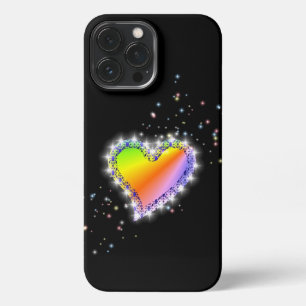 Rainbow Heart with Stars on black iPhone 13 Pro Max Hülle