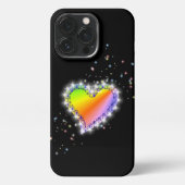 Rainbow Heart with Stars on black iPhone Hülle (Rückseite)