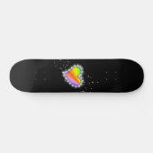 Rainbow Heart with Stars on black Skateboard (Horizontal)