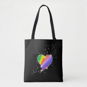 Rainbow Heart with Stars on black Tasche