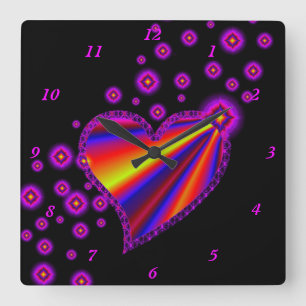 Rainbow Heart with Stars Quadratische Wanduhr