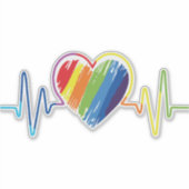 Rainbow Heartbeat | Abstrakter künstlerischer Gay  Aufkleber (Vorderseite)