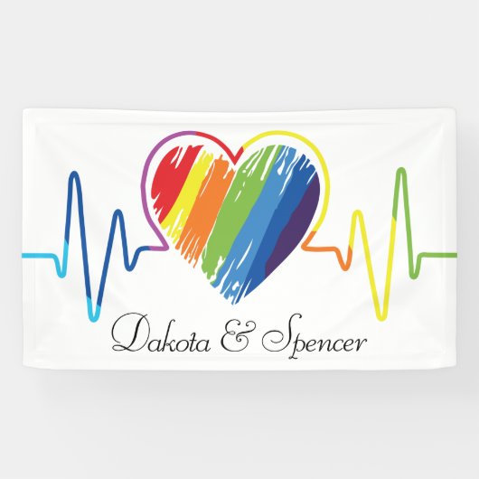 Rainbow Heartbeat | Abstraktes Schreibenherz Banner (Horizontal)