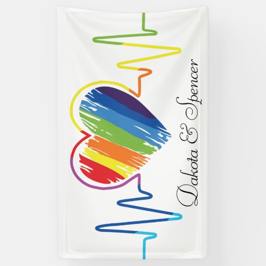 Rainbow Heartbeat | Abstraktes Schreibenherz Banner (Vertikal)