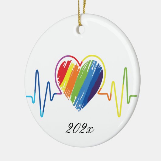 Rainbow Heartbeat | Abstraktes Schreibenherz Keramik Ornament (Links)