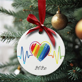 Rainbow Heartbeat | Abstraktes Schreibenherz Keramik Ornament