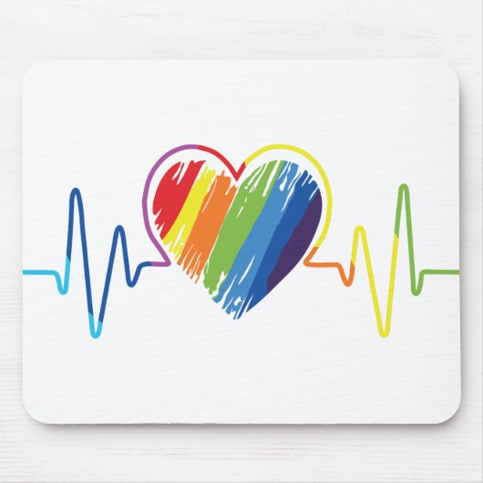 Rainbow Heartbeat | Abstraktes Schreibenherz Mousepad (Vorne)
