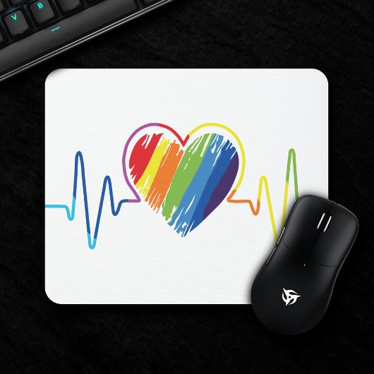 Rainbow Heartbeat | Abstraktes Schreibenherz Mousepad
