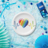 Rainbow Heartbeat | Abstraktes Schreibenherz Pappteller (Party)