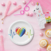Rainbow Heartbeat | Abstraktes Schreibenherz Pappteller (Party)