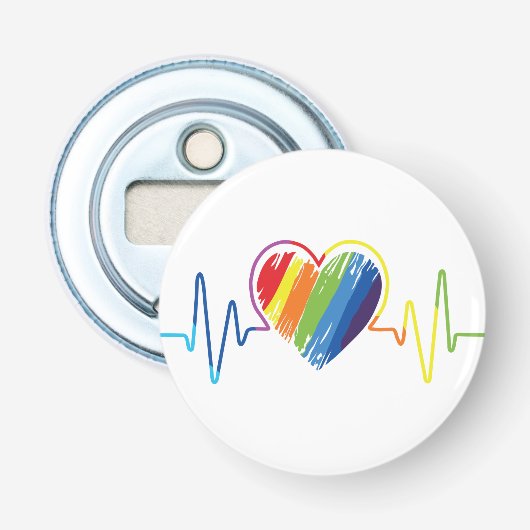 Rainbow Heartbeat | Abstraktes Scribble Herz LGBQ Flaschenöffner (Vorderseite)