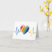 Rainbow Heartbeat | Gay Pride Scribble Heart Foto Karte (Gelbe Blume)