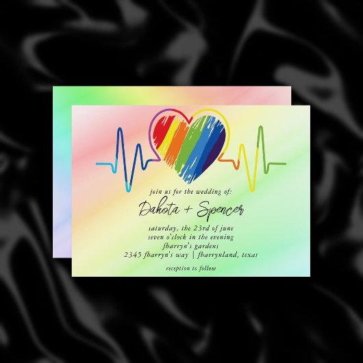Rainbow Heartbeat | Paint Scribble Heart Wedding Einladung