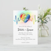 Rainbow Heartbeat | Scribble Heart Liebe ist Liebe Einladung (Stehend Vorderseite)