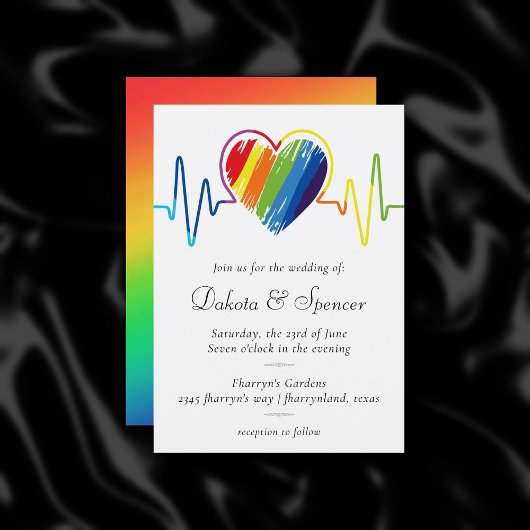 Rainbow Heartbeat | Scribble Heart Wedding Einladung