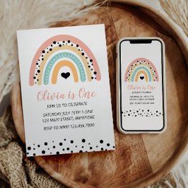 Rainbow & Hearts 1. Geburtstag Party Einladung