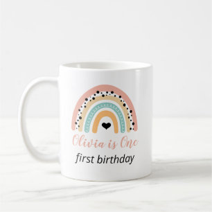 Rainbow & Hearts 1. Geburtstag Party Kaffeetasse