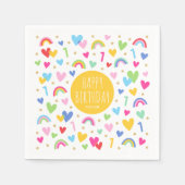 Rainbow Hearts 1. Geburtstag Party Name Gelb Serviette (Vorderseite)