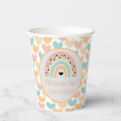 Rainbow & Hearts 1. Geburtstag Party Pappbecher (Rückseite)