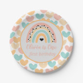 Rainbow & Hearts 1. Geburtstag Party Pappteller (Vorderseite)