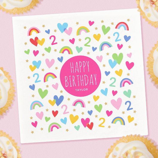 Rainbow Hearts 2. Geburtstag Party Individuelle Na Serviette