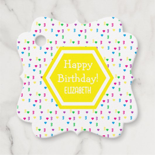 Rainbow Hearts 3. Geburtstag Geschenkanhänger (Vorderseite)