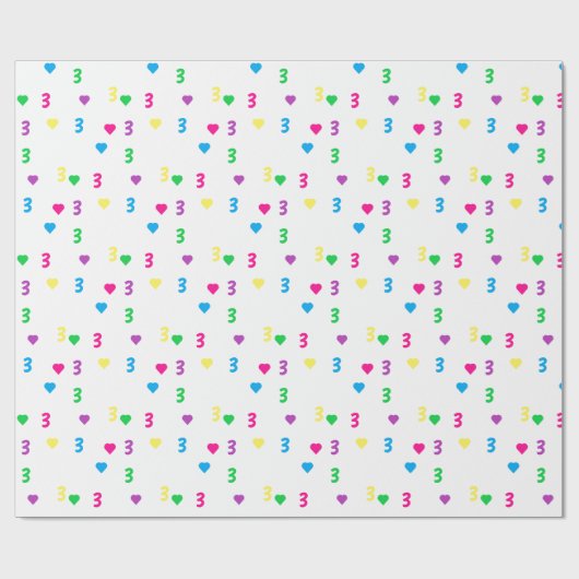 Rainbow Hearts 3. Geburtstag Geschenkpapier (Flach)