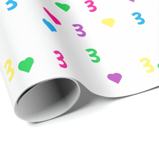 Rainbow Hearts 3. Geburtstag Geschenkpapier (Rolleneckpunkt)