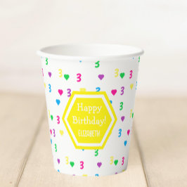 Rainbow Hearts 3. Geburtstag Pappbecher